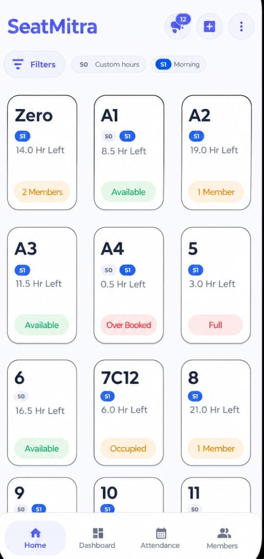 SeatMitra mobile app dashboard preview
